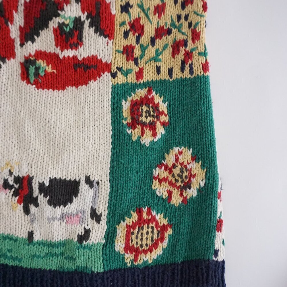 VTG Eagle’s Eye Patchwork Knit Cardigan 55% Ramie 45% Cotton Eclectic Grandpa M - Picture 5 of 9